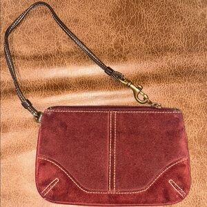 Coach Burgundy/Brown Velvet Wristlet with Gold Hardware